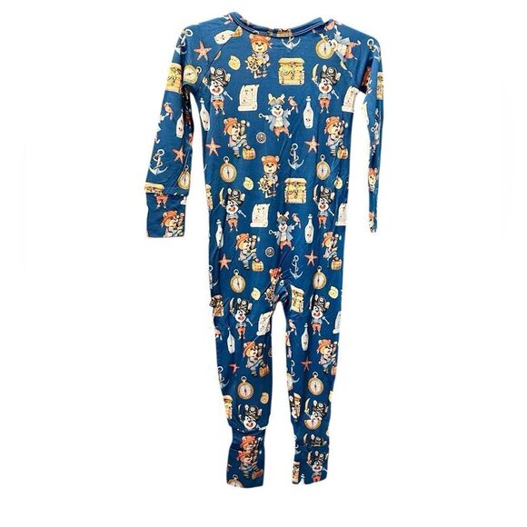 NWOT LEV Baby Boy Bamboo Convertible One Piece Romper Footie Blue Pajamas 12-18M - Picture 11 of 16